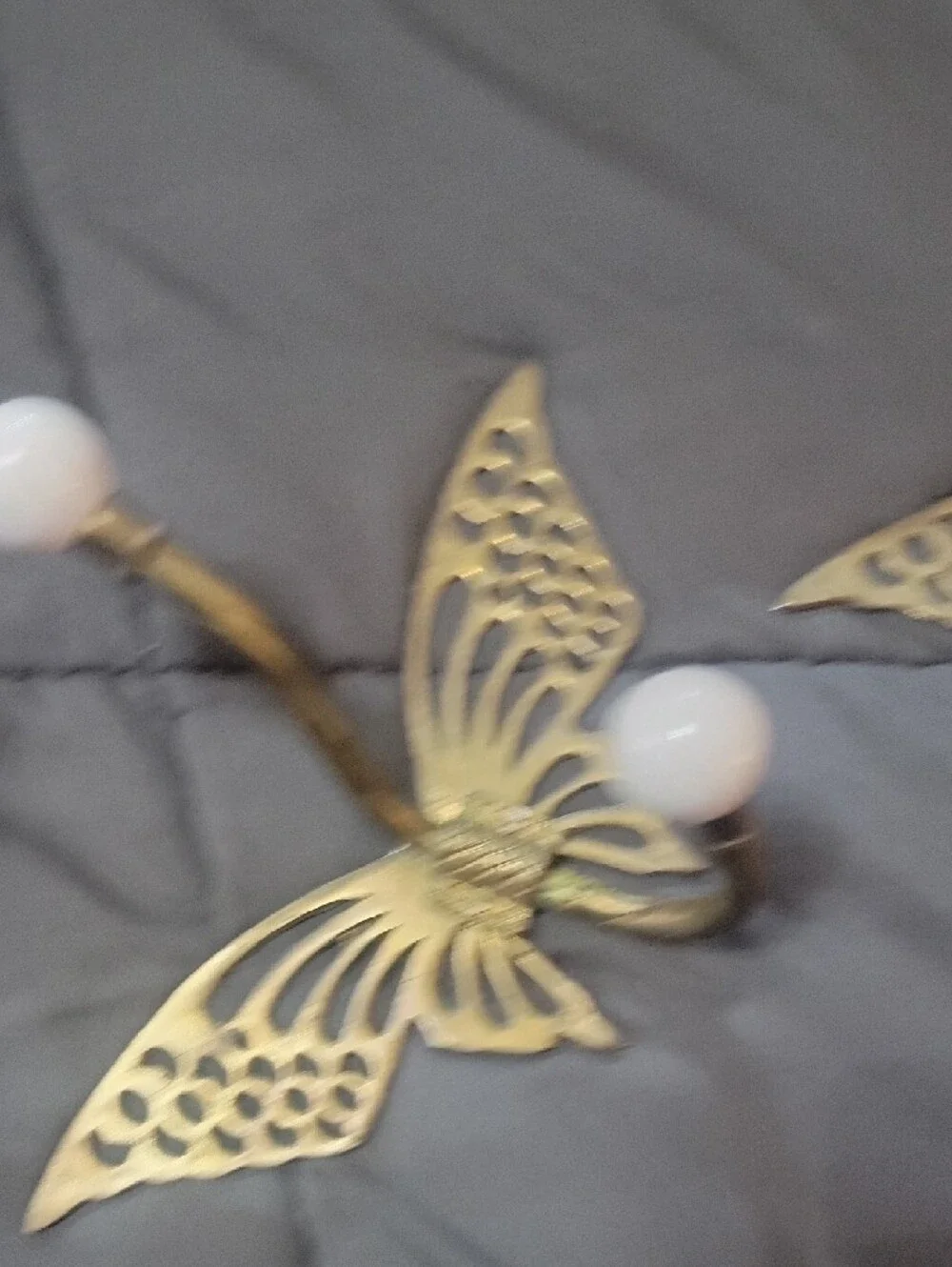 Brass Butterfly Wall Hooks with White Ceramic Knobs - Set of 2
